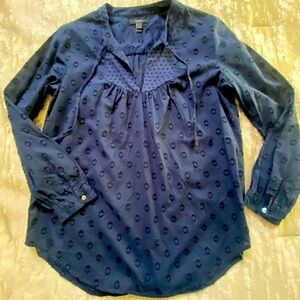 J Crew size 2 Navy Sheer long sleeve Boho style Top Blouse